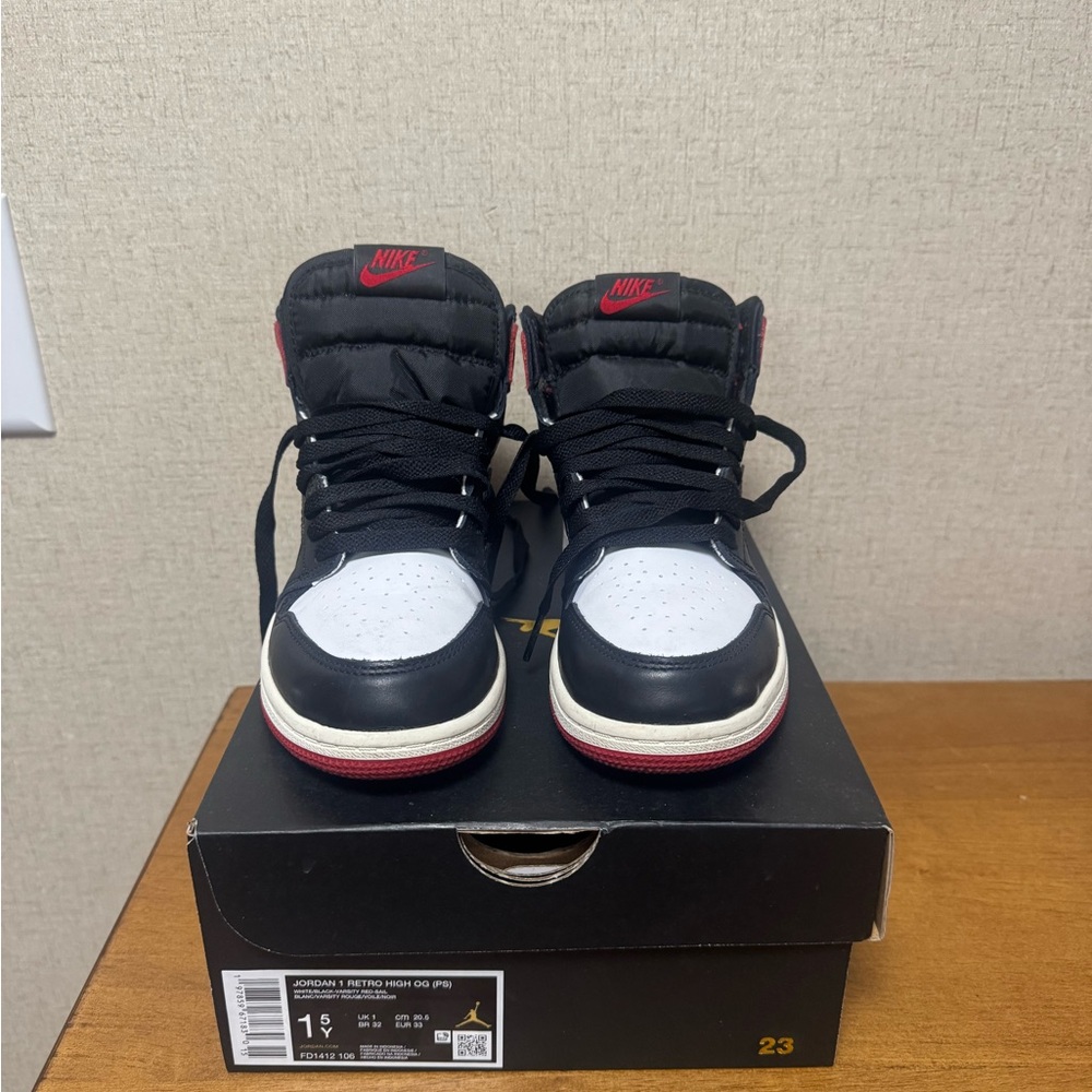 Retro 1 Kids Black, White, and Red Sneakers only worn hand full of times